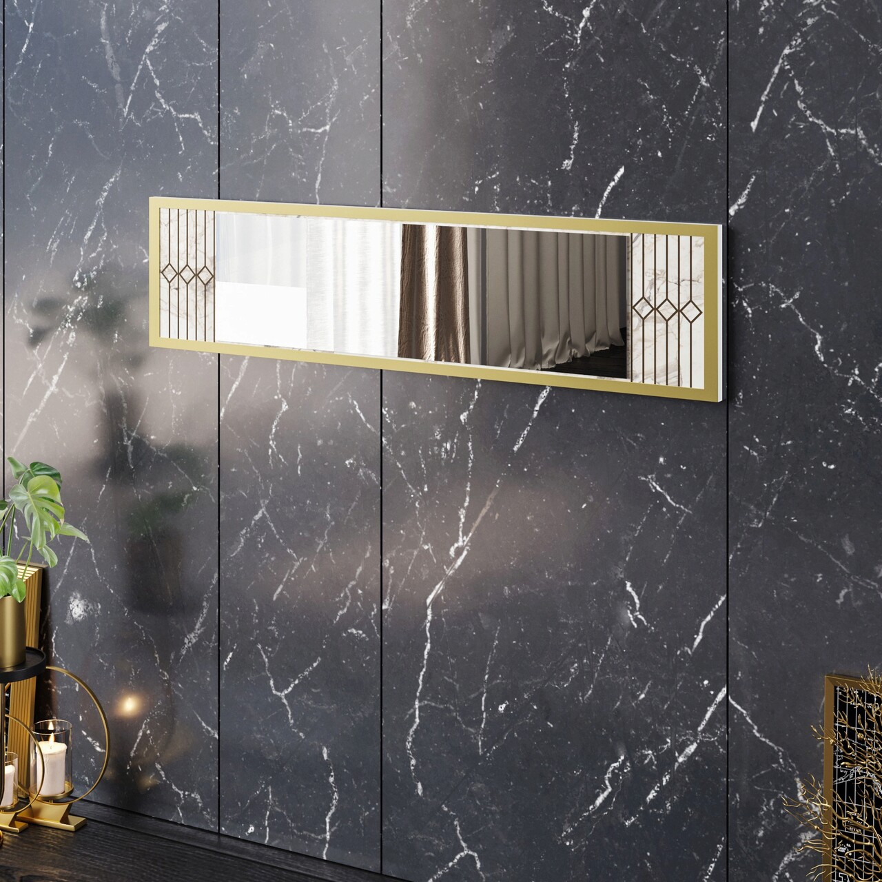 Oglindă decorativă din PAL, Hanah Home, Frida Console, 120x29.5x2 cm, Alb - imagine 4